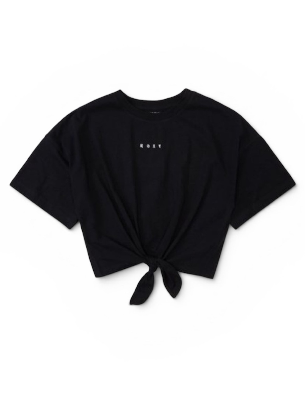 ROXY Knot-Front Logo Crop Tee SMALL Black
